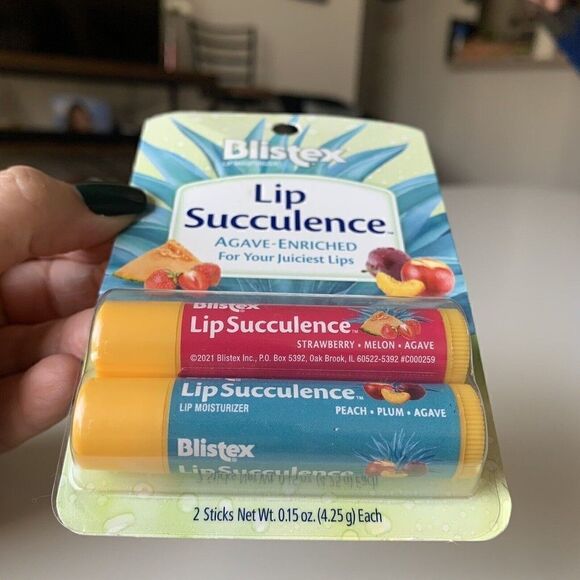 Blistex Lip Balm 2 Pk Succulence Agave Enriched Strawberry Melon Peach - Picture 2 of 4